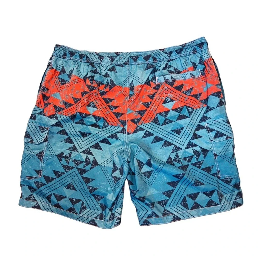 The Foundry Blue Orange Board Shorts  Pockets Geometric Southwest Print Sz 3XL